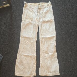 Miss Me Cream Wide-Leg Embroidered Pocket Pants